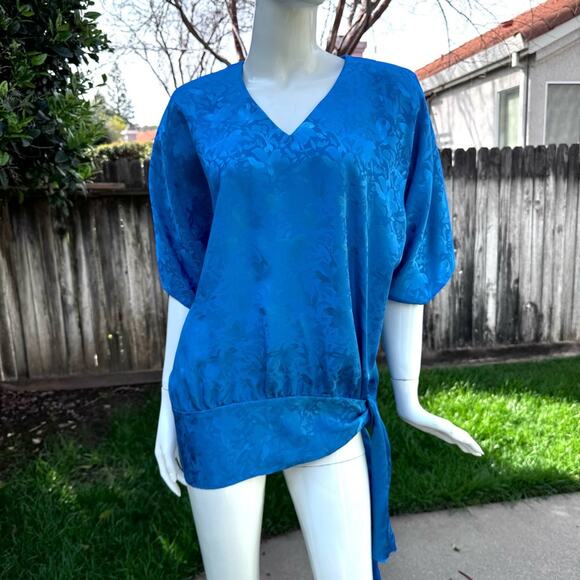 Vintage Teddi of California Blue Blouse w/ Side Tie USA Women's Oversized Small - Picture 1 of 12